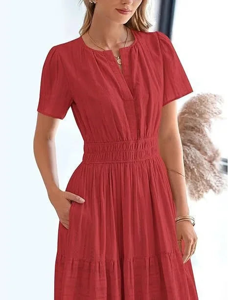 StilvollerFluss | Lockeres Maxikleid mit Taillierung und V-Ausschnitt
