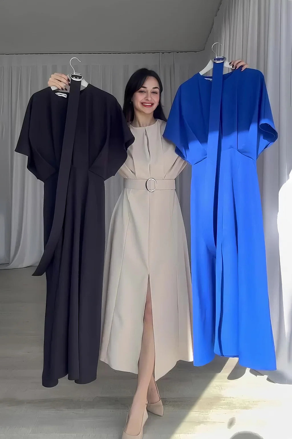 GrazieStil | Kurzarm Kleid mit Taillengürtel und edler Silhouette