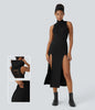 TrendStrom | Figurbetontes High-Slit Kleid mit Stehkragen