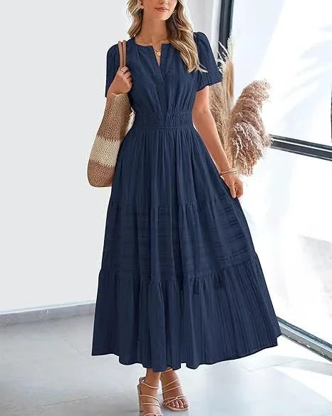 StilvollerFluss | Lockeres Maxikleid mit Taillierung und V-Ausschnitt