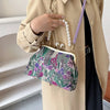 FloraPerle | Vintage Handtasche mit Perlengriff & Blumenmuster