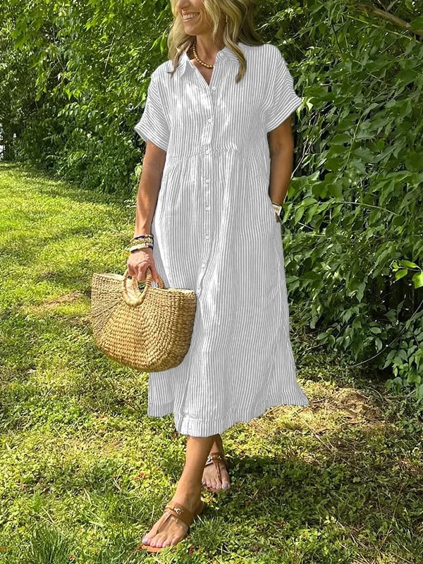 SommerWelle | Gestreiftes Hemdblusenkleid mit Knopfleiste