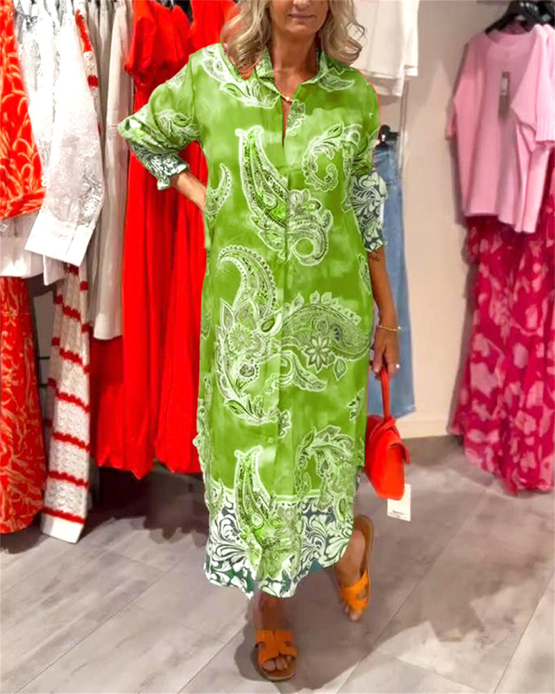 TrendAura | Midi-Hemdblusenkleid mit buntem Paisley-Druck