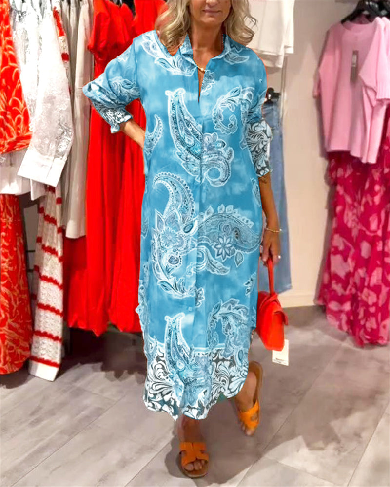 TrendAura | Midi-Hemdblusenkleid mit buntem Paisley-Druck