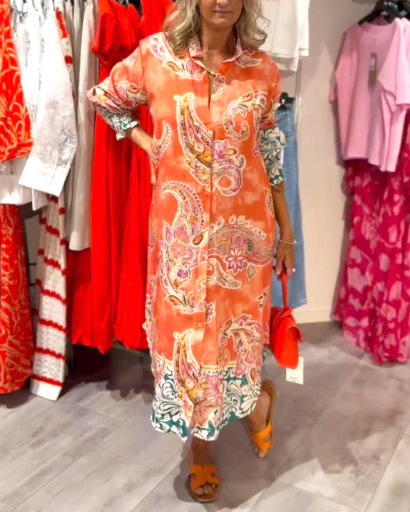 TrendAura | Midi-Hemdblusenkleid mit buntem Paisley-Druck