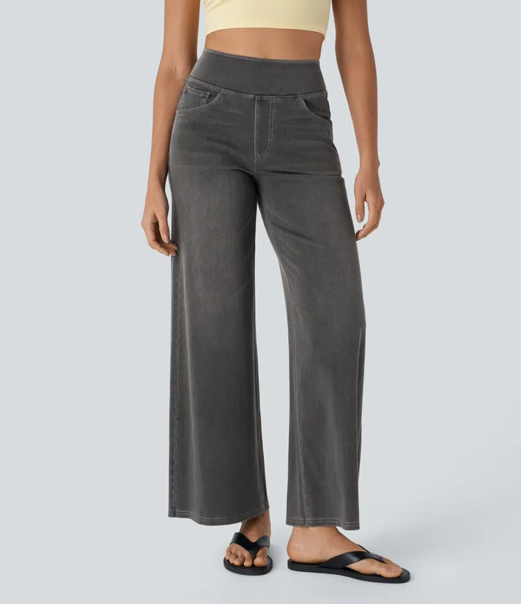 Weite Stretch-Jeans mit hoher Taille ohne Reißverschluss