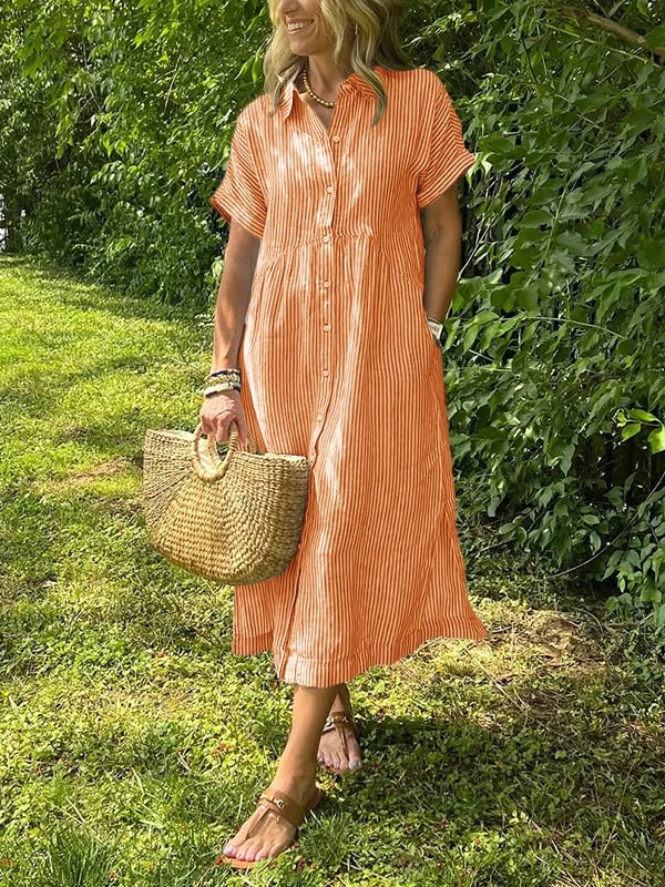 SommerWelle | Gestreiftes Hemdblusenkleid mit Knopfleiste