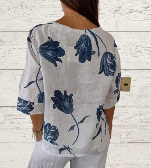 BlütenGrazie | Leichte Bluse mit Blumendruck & Knopfleiste
