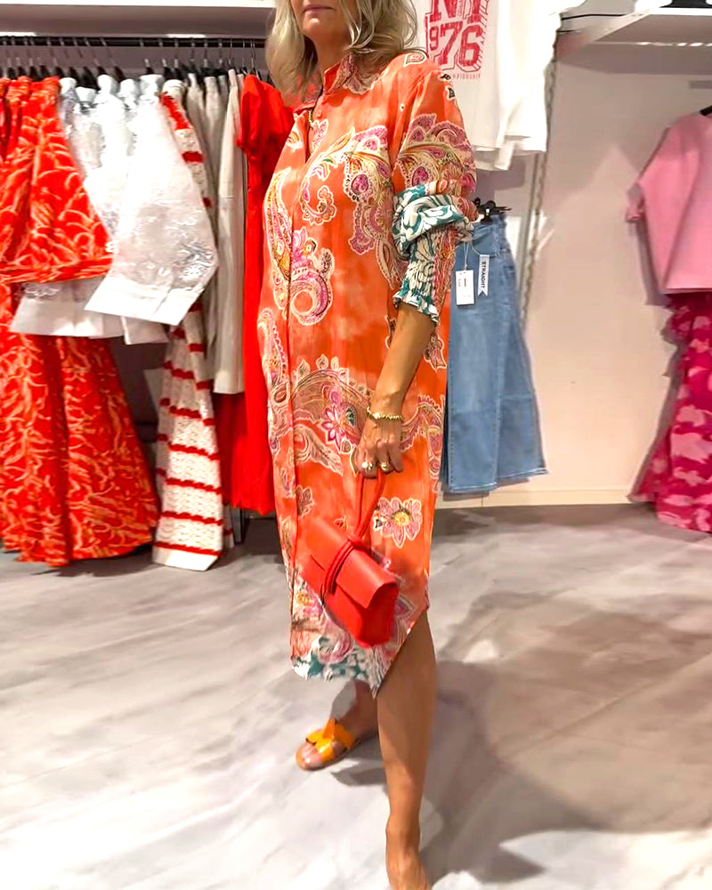 TrendAura | Midi-Hemdblusenkleid mit buntem Paisley-Druck