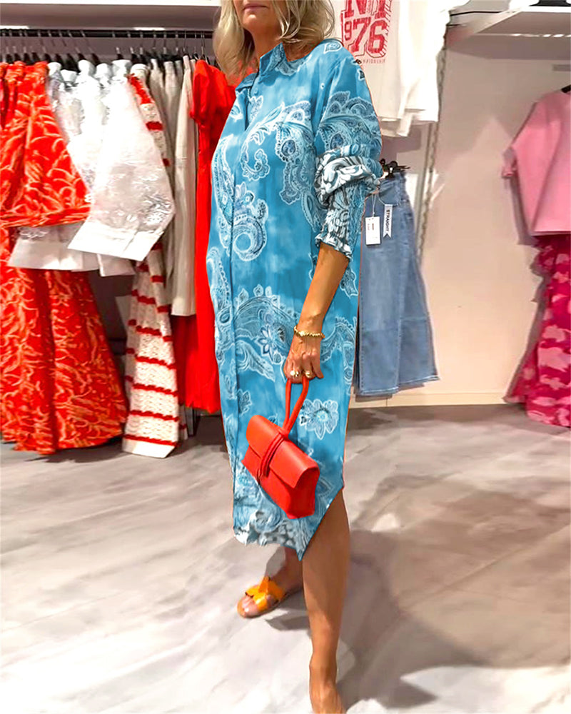 TrendAura | Midi-Hemdblusenkleid mit buntem Paisley-Druck