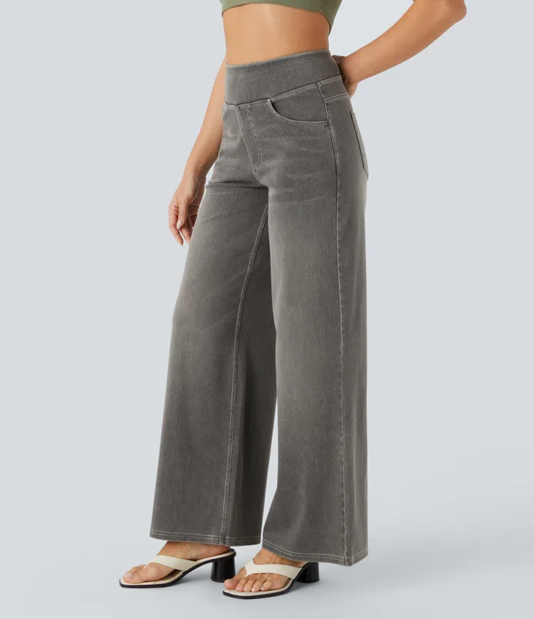 Weite Stretch-Jeans mit hoher Taille ohne Reißverschluss
