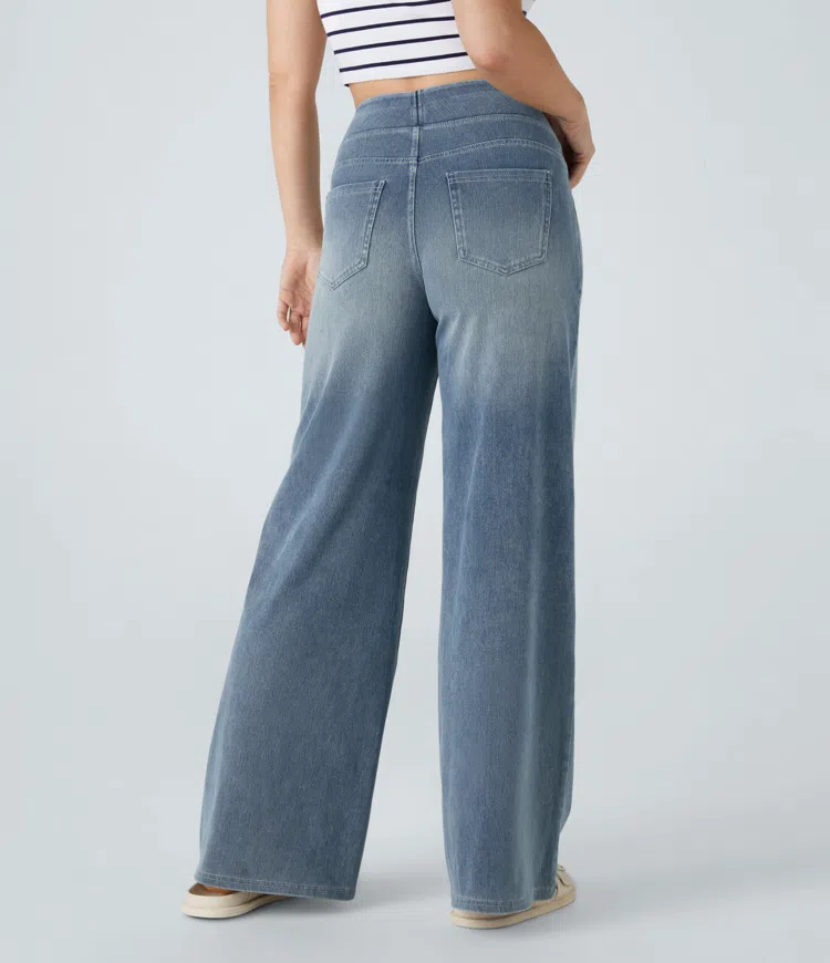 Weite Stretch-Jeans mit hoher Taille ohne Reißverschluss