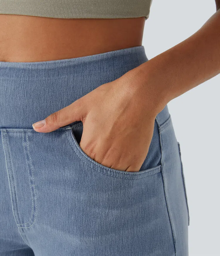 Weite Stretch-Jeans mit hoher Taille ohne Reißverschluss