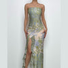 EleganzBlüte | Trägerloses Maxikleid mit Schlitz und Blumenprint