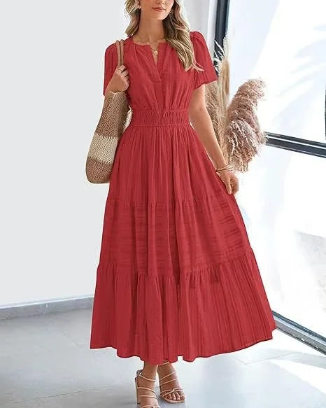 StilvollerFluss | Lockeres Maxikleid mit Taillierung und V-Ausschnitt