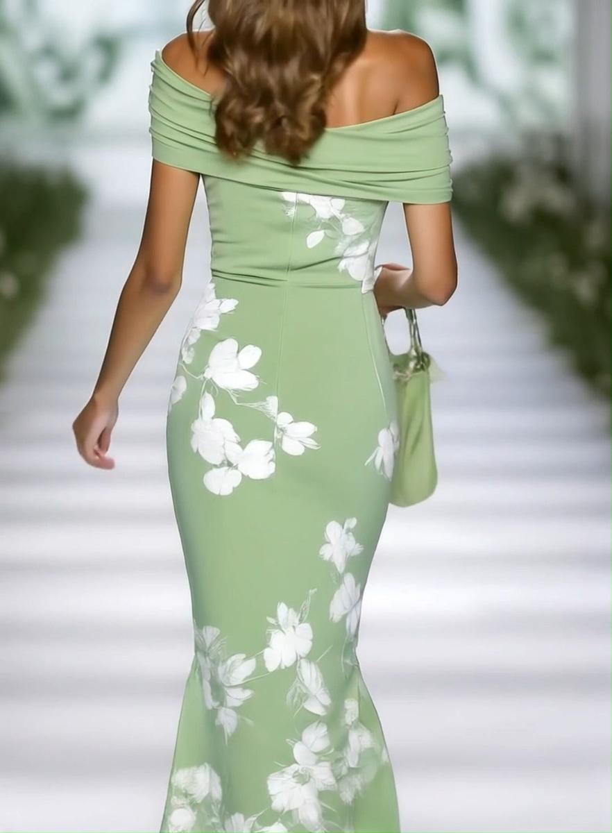 CocktailGlanz | Schulterfreies Midi-Kleid mit Blumenmuster