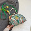 FloraPerle | Vintage Handtasche mit Perlengriff & Blumenmuster
