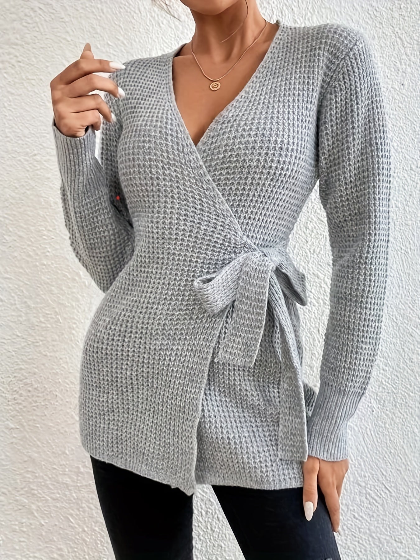 StrickChic | Damen Wickelstrickjacke mit Bindegürtel