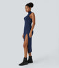 TrendStrom | Figurbetontes High-Slit Kleid mit Stehkragen