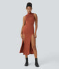 TrendStrom | Figurbetontes High-Slit Kleid mit Stehkragen