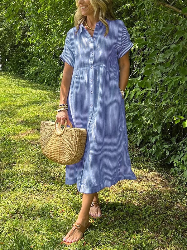 SommerWelle | Gestreiftes Hemdblusenkleid mit Knopfleiste