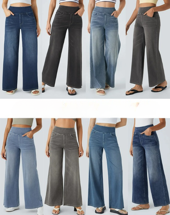 Weite Stretch-Jeans mit hoher Taille ohne Reißverschluss