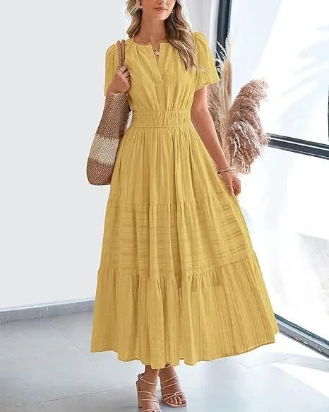 StilvollerFluss | Lockeres Maxikleid mit Taillierung und V-Ausschnitt