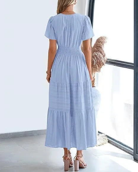 StilvollerFluss | Lockeres Maxikleid mit Taillierung und V-Ausschnitt
