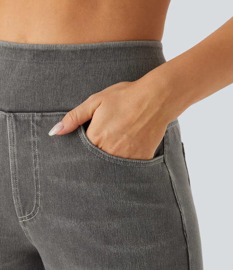 Weite Stretch-Jeans mit hoher Taille ohne Reißverschluss