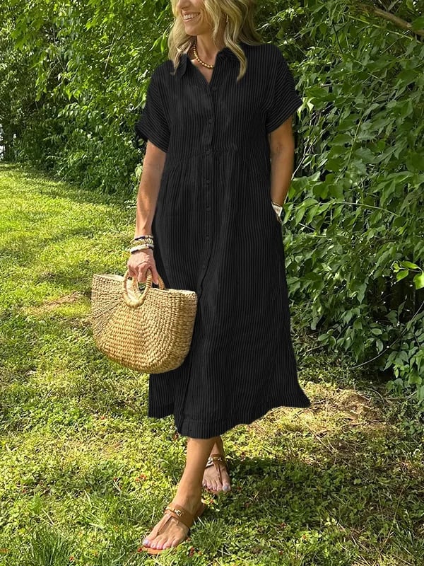 SommerWelle | Gestreiftes Hemdblusenkleid mit Knopfleiste
