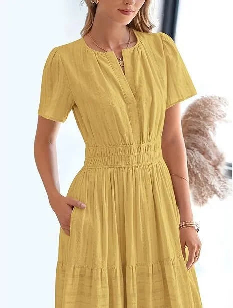 StilvollerFluss | Lockeres Maxikleid mit Taillierung und V-Ausschnitt