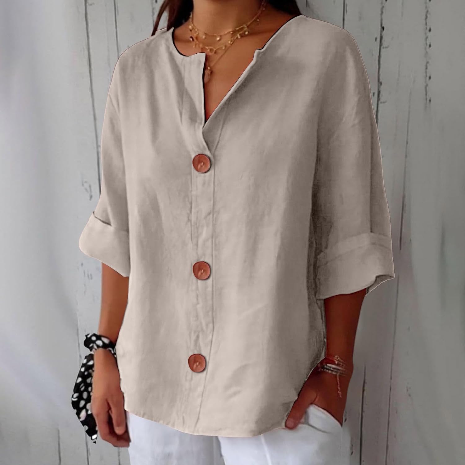 TagesGlanz | Bequeme Bluse mit Dreiviertelärmeln und Knopfleiste