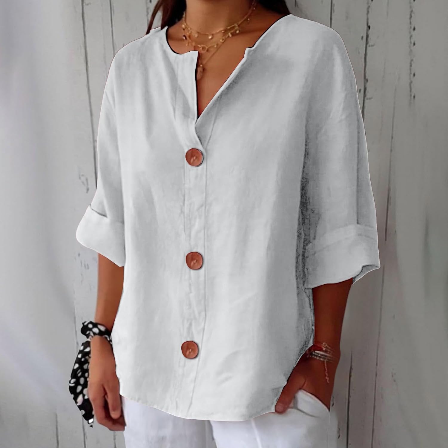 TagesGlanz | Bequeme Bluse mit Dreiviertelärmeln und Knopfleiste