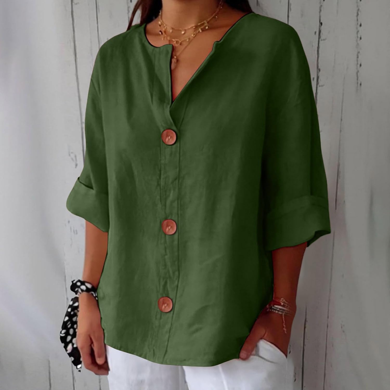 TagesGlanz | Bequeme Bluse mit Dreiviertelärmeln und Knopfleiste