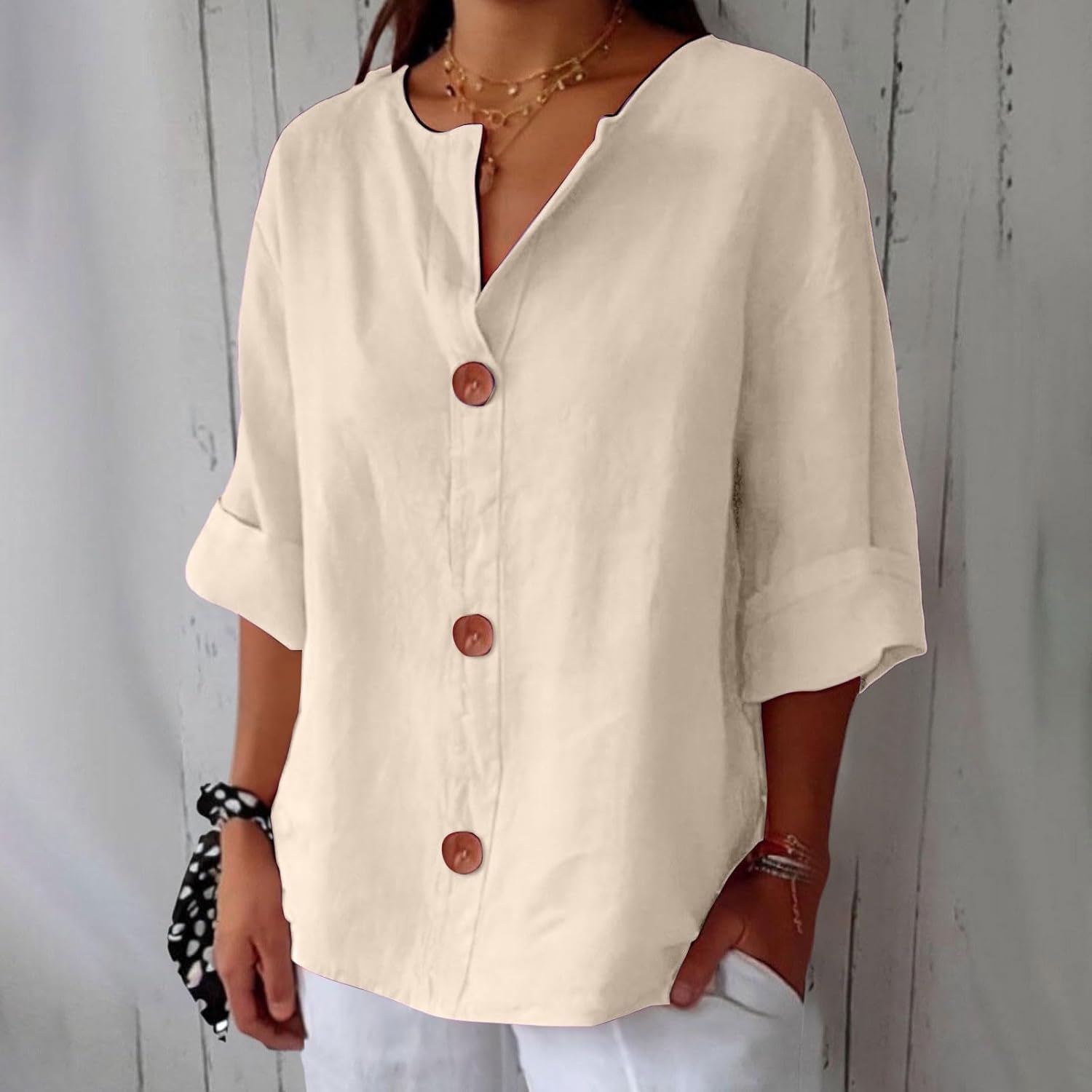 TagesGlanz | Bequeme Bluse mit Dreiviertelärmeln und Knopfleiste