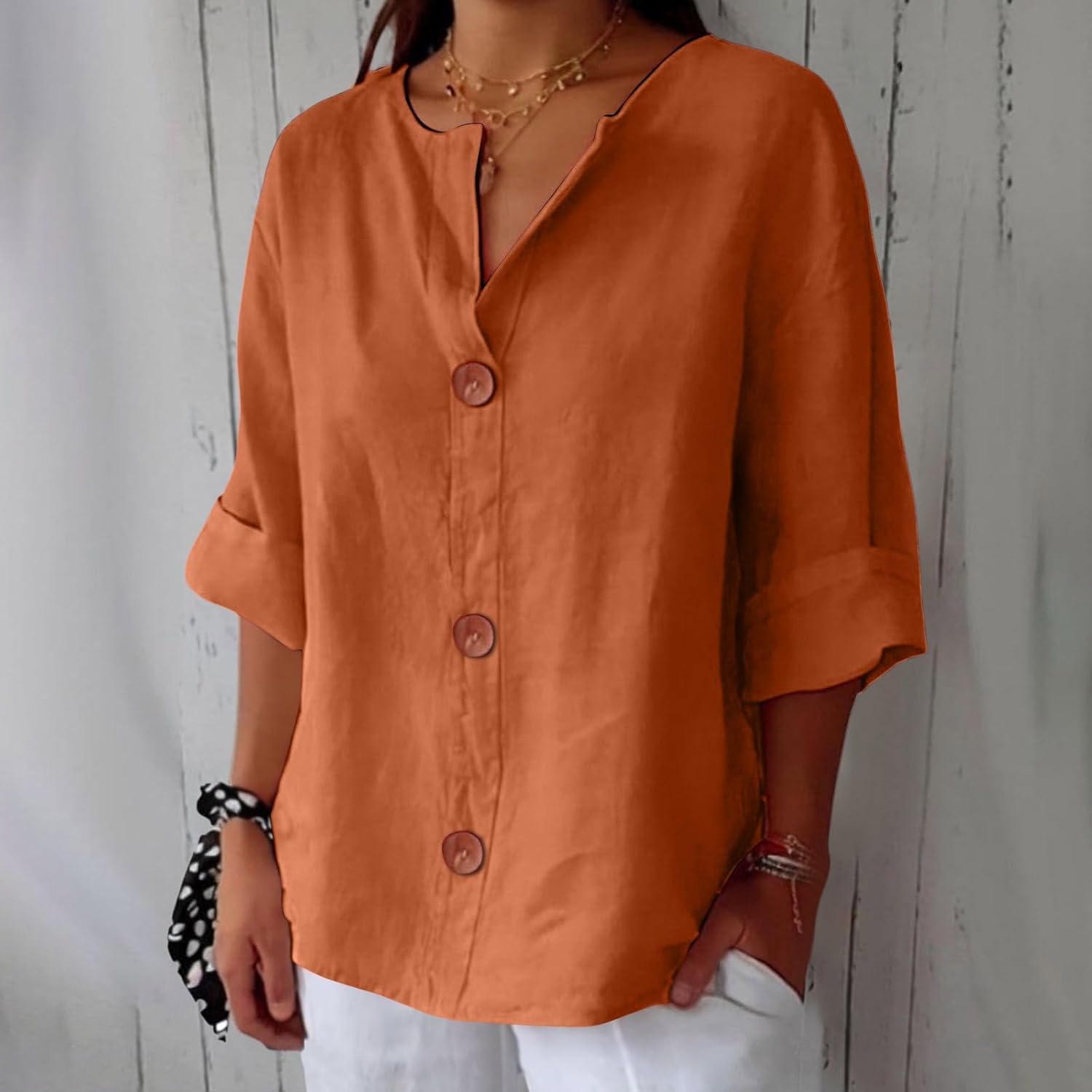 TagesGlanz | Bequeme Bluse mit Dreiviertelärmeln und Knopfleiste