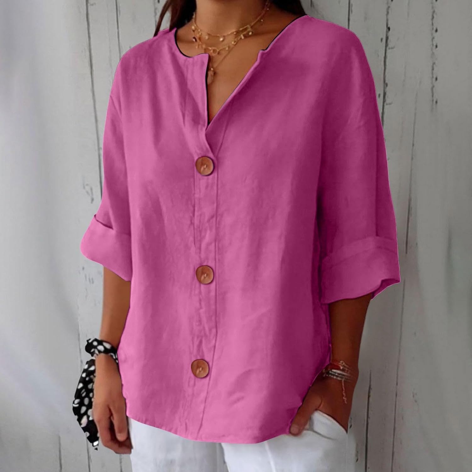 TagesGlanz | Bequeme Bluse mit Dreiviertelärmeln und Knopfleiste