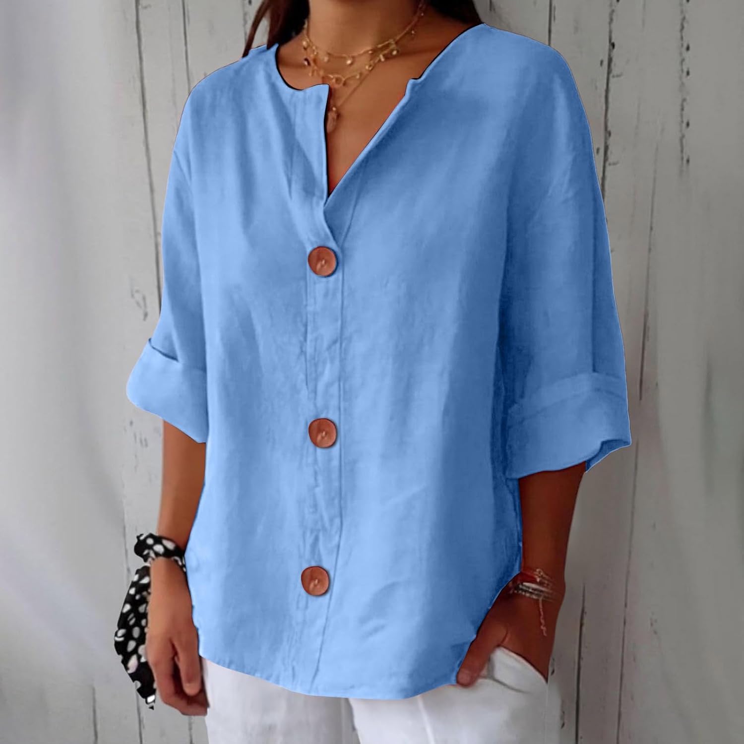 TagesGlanz | Bequeme Bluse mit Dreiviertelärmeln und Knopfleiste