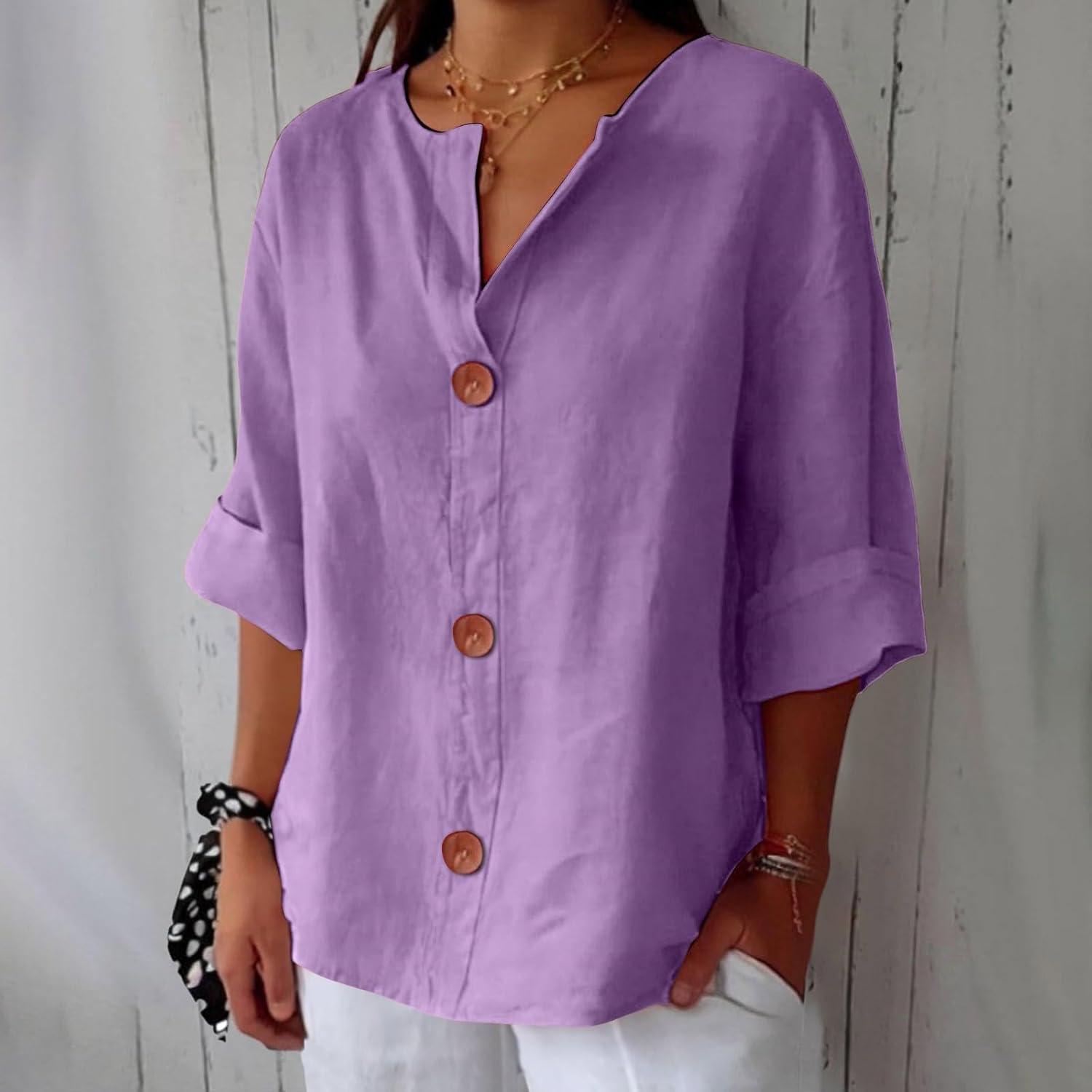 TagesGlanz | Bequeme Bluse mit Dreiviertelärmeln und Knopfleiste