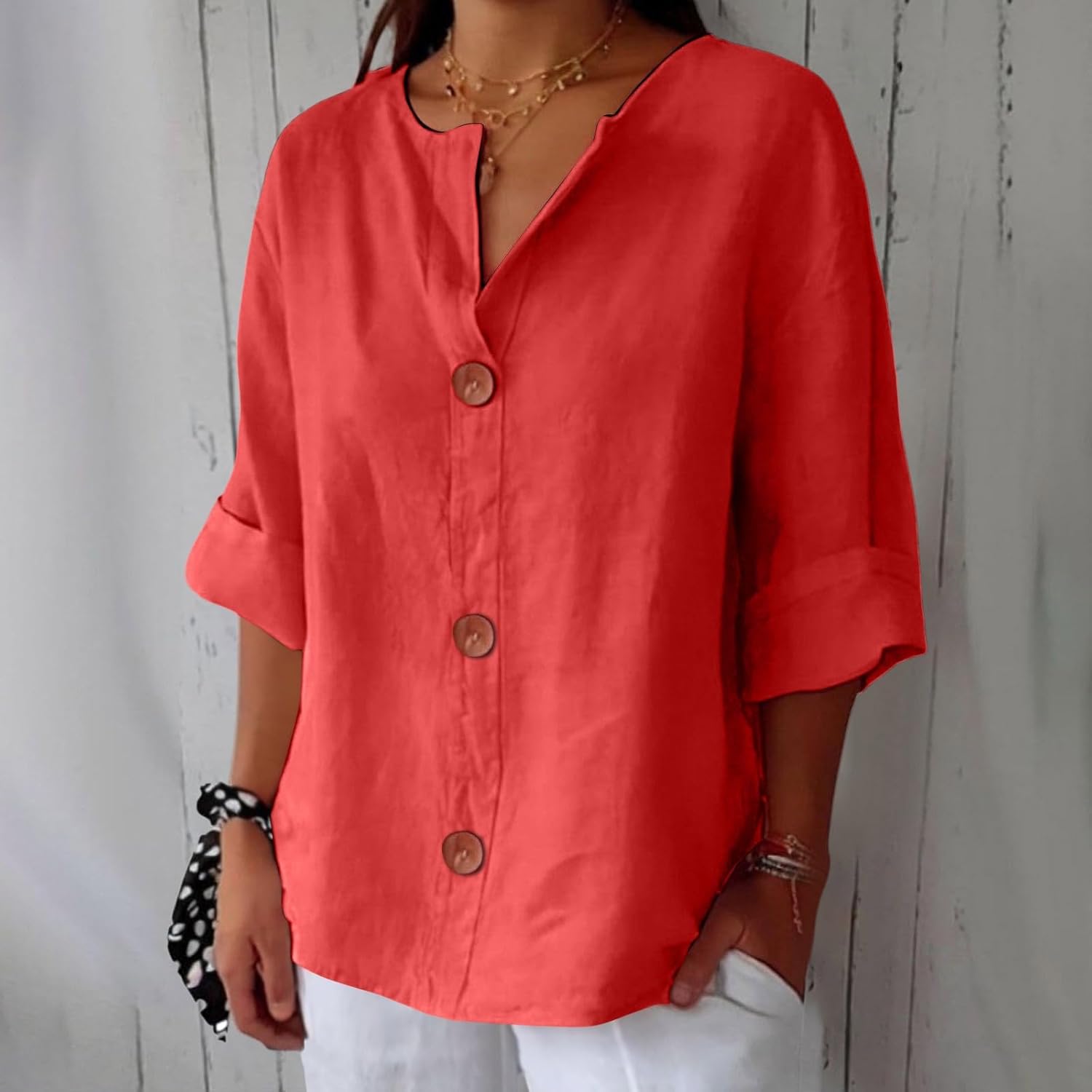 TagesGlanz | Bequeme Bluse mit Dreiviertelärmeln und Knopfleiste
