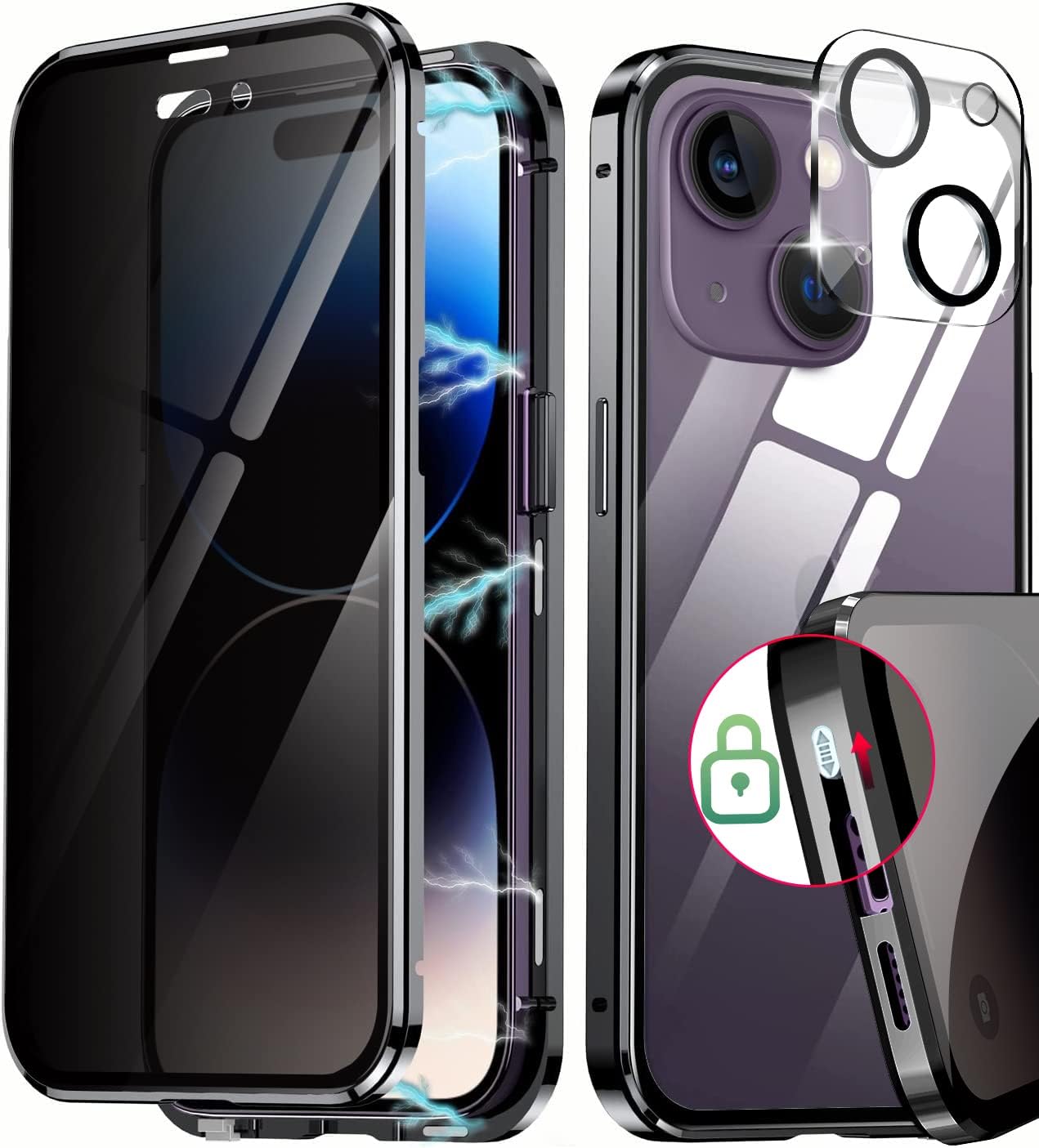 MagPrivacy-Hülle | 360° Rundumschutz, Anti-Spion Panzerglas für iPhone