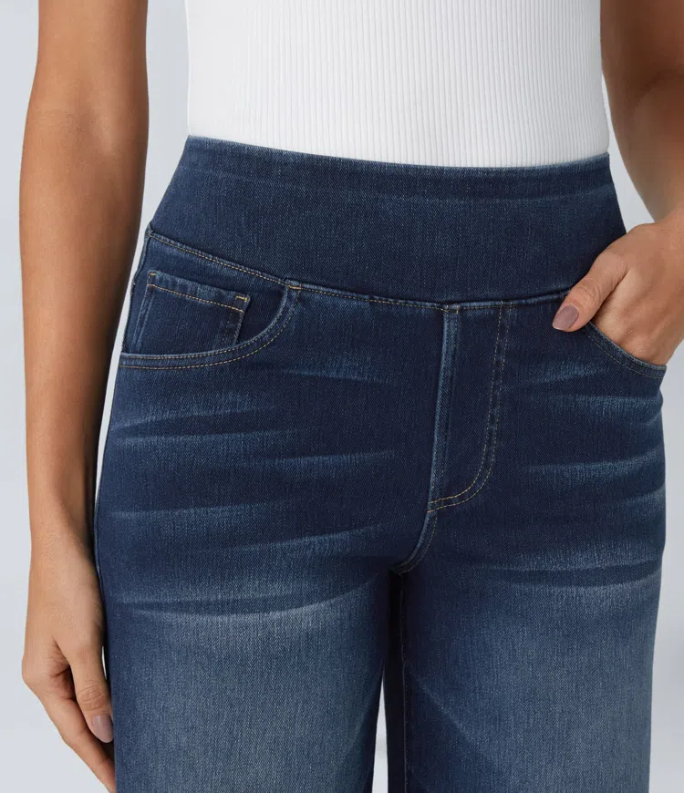 Weite Stretch-Jeans mit hoher Taille ohne Reißverschluss
