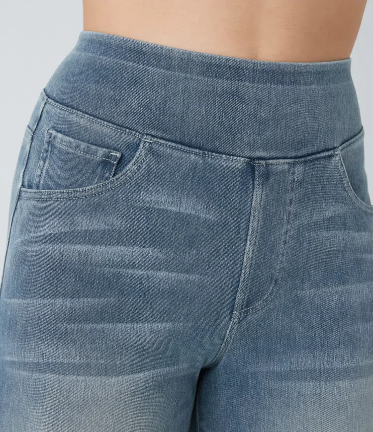 Weite Stretch-Jeans mit hoher Taille ohne Reißverschluss