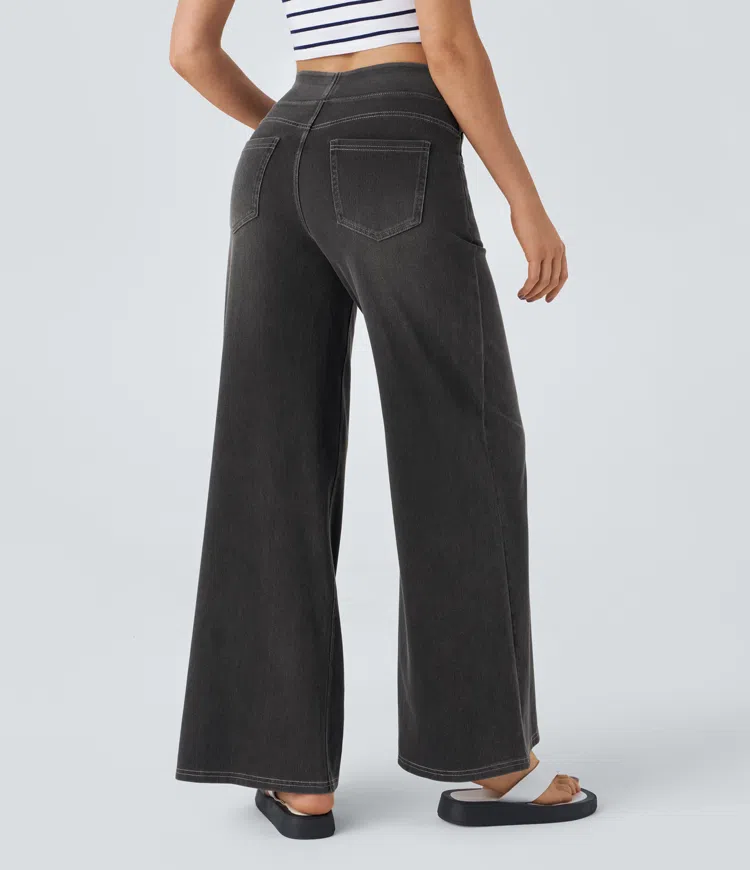 Weite Stretch-Jeans mit hoher Taille ohne Reißverschluss