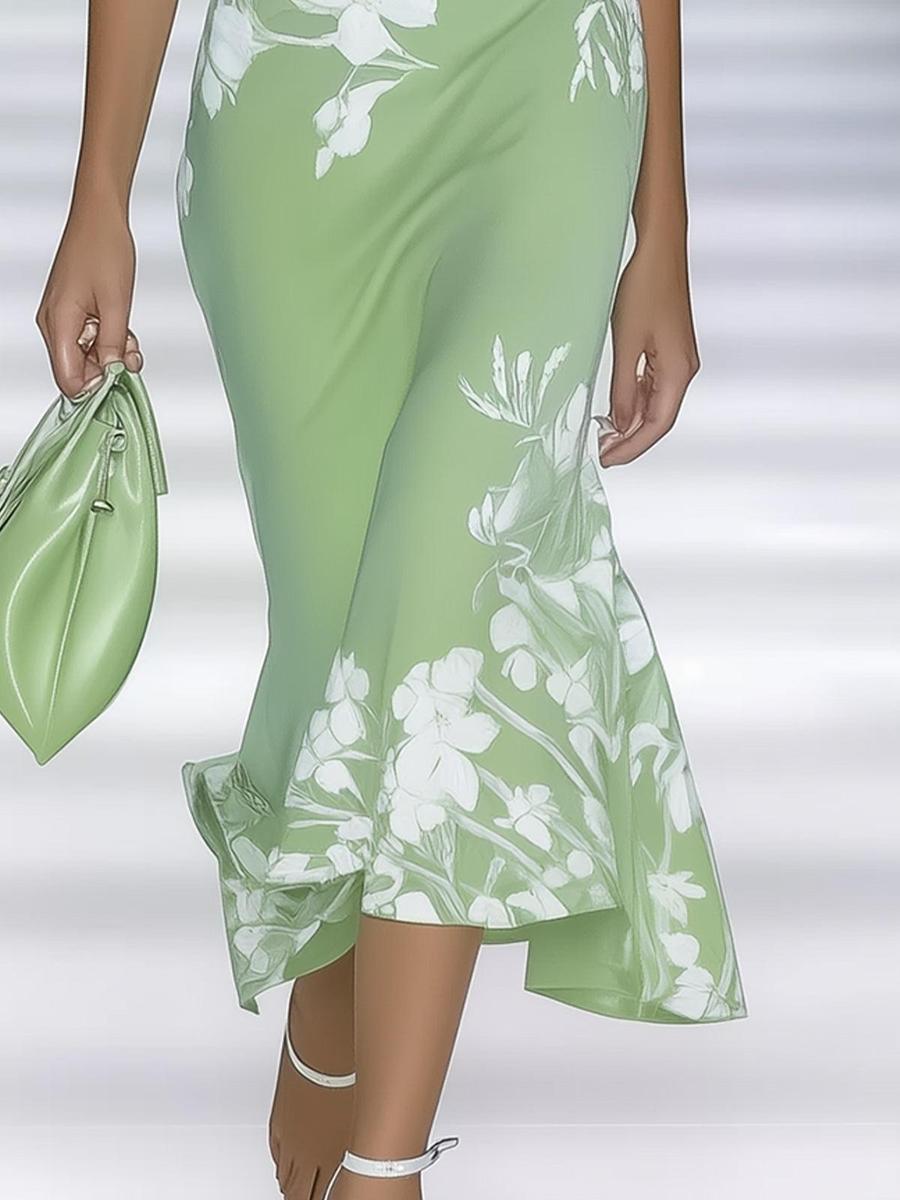 CocktailGlanz | Schulterfreies Midi-Kleid mit Blumenmuster