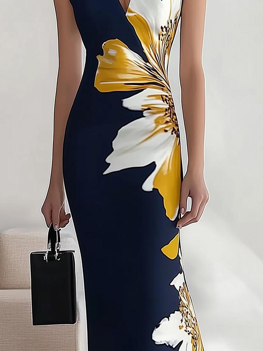 StilRein | Figurbetontes Midi-Kleid mit Blumenmuster