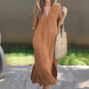 SommerLeicht | Lockeres Leinenkleid mit V-Ausschnitt