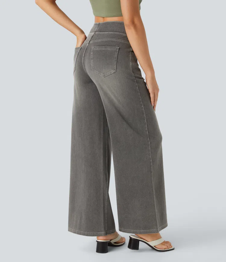 Weite Stretch-Jeans mit hoher Taille ohne Reißverschluss
