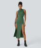 TrendStrom | Figurbetontes High-Slit Kleid mit Stehkragen