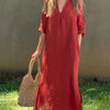 SommerLeicht | Lockeres Leinenkleid mit V-Ausschnitt